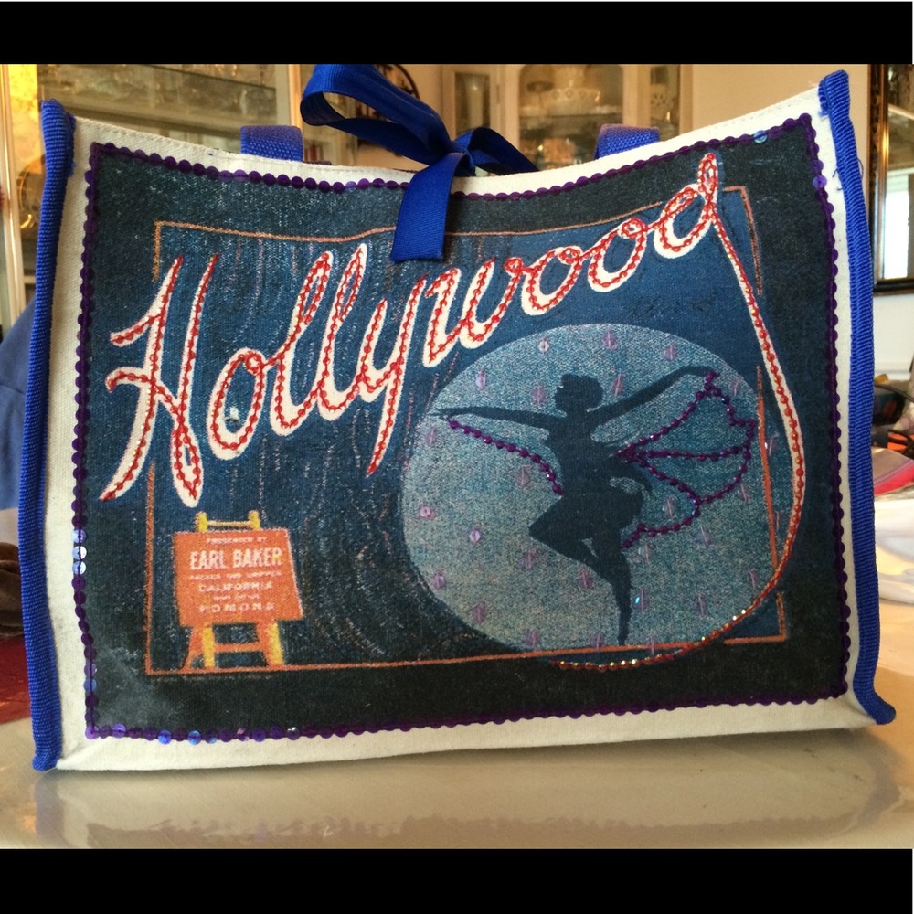 HOLLYWOOD Canvas Tote Bag w Beading